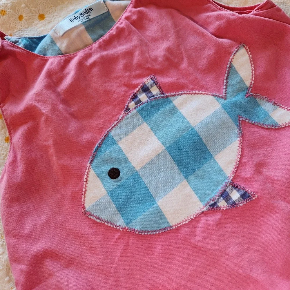 Baby Boden Pink‎ Dress with Fish Print - Size: 6-12 Months